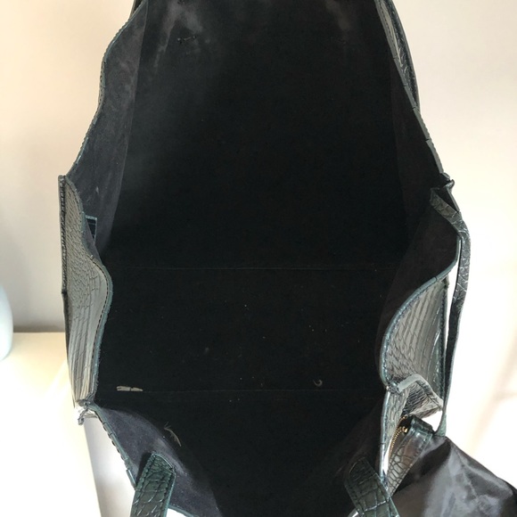 🌻3/25$ Zara large faux croc-embossed tote bag dark green - Picture 5 of 14